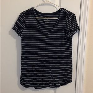 Blue shirt with white stripes